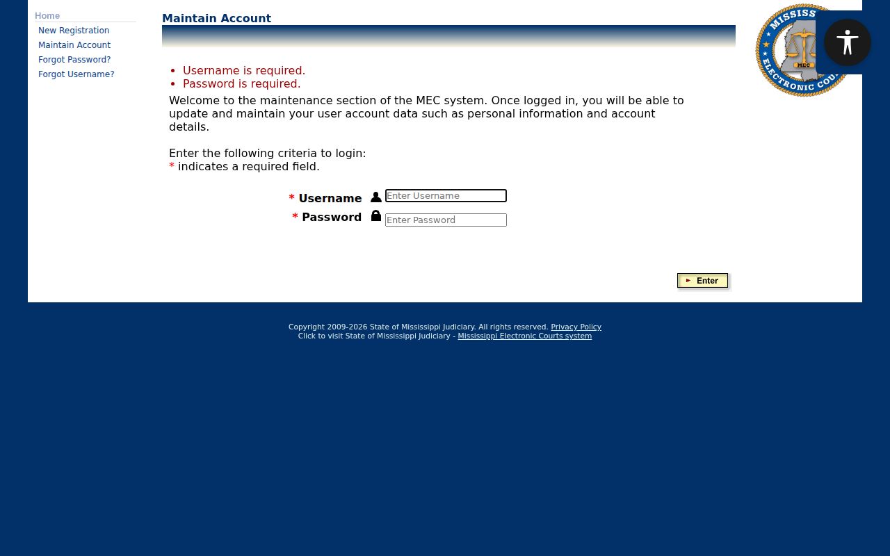 Copiah County case search PAMEC login and recovery links