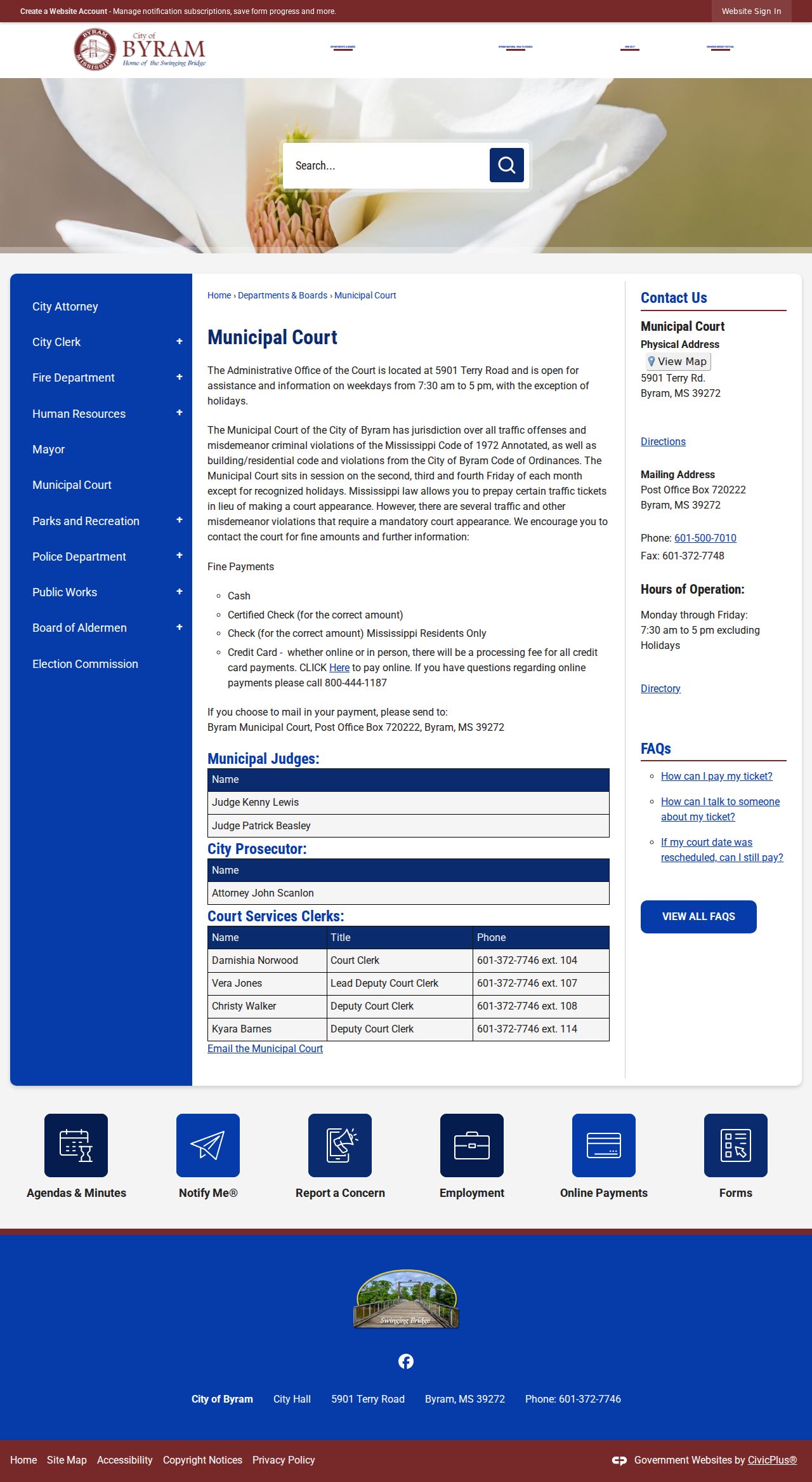 Copiah County court calendar municipal court session example