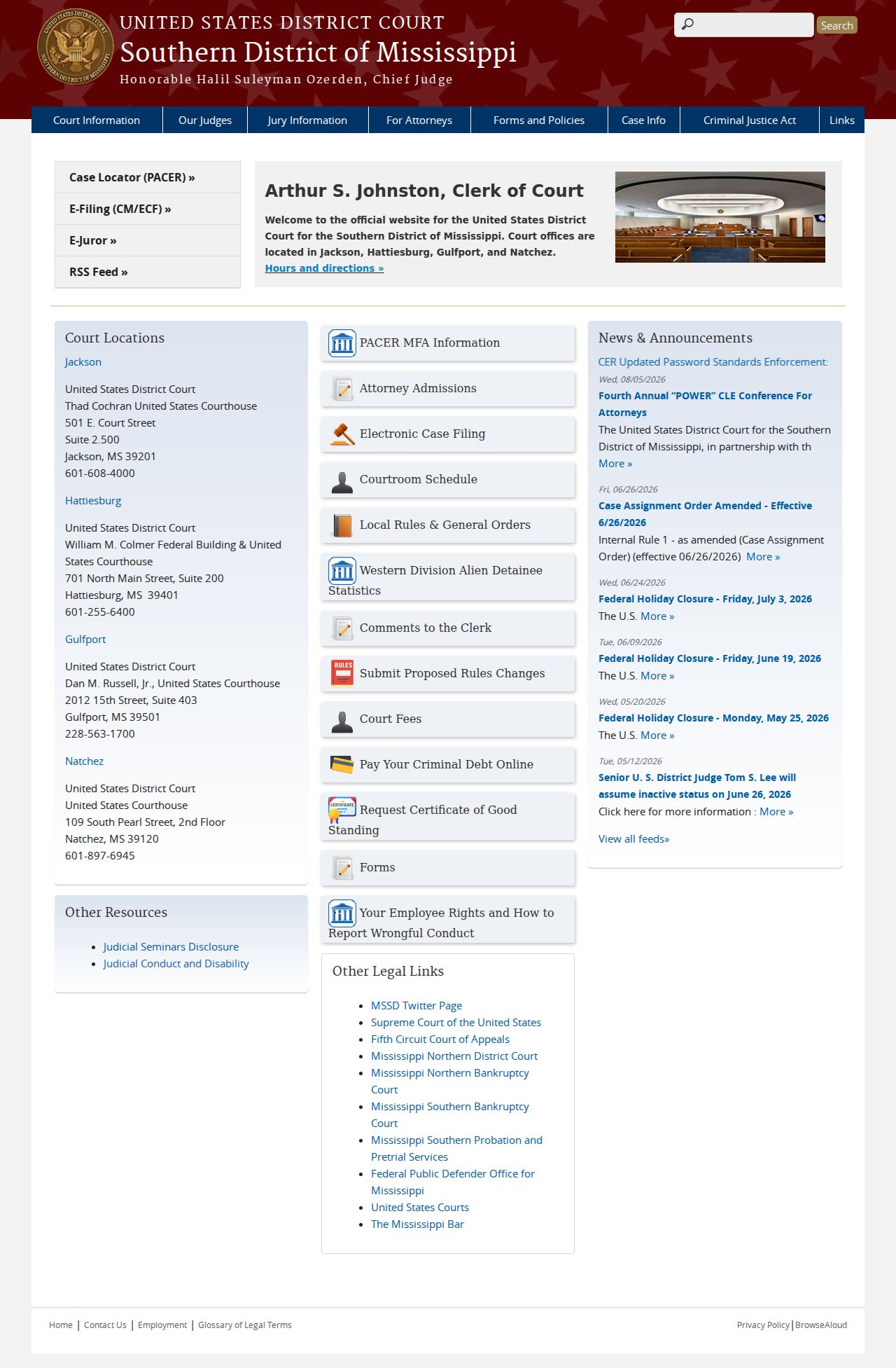Copiah County court records federal district court access page